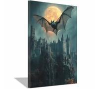 AMXBZC Artistiche da parete per Halloween Strana scena di animali di notte decorazione da parete in tela spettrale per interni, divertenti poster per l'autunno(Nero 44)-60x90cm Incorniciato