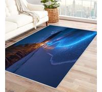 AMXBZC Contemporaneo Moderno Astratto Tappeto Notte spiaggia albero scenario Vintage, Bohémien, Soggiorno ufficio, sala da pranzo, bagno, Facile da Pulire Tappeti(blu)-120x150cm