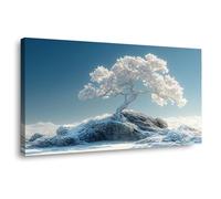 AMXBZC Quadri Moderno Piante Inverno Natura Albero Della Vita Poster Soggiorno -Quadro Camera Da Letto, Cucina Sala Da Pranzo Bagno e Ufficio Stampe su tela(bianco)-30x60cm Incorniciato