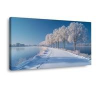 AMXBZC Quadri Moderno Piante Paesaggio degli alberi in riva al lago Soggiorno Decorazioni,Camera da Letto Bagno,Cucina Ufficio,Sala da Pranzo Bar Quadri(blu)-20x40cm Incorniciato