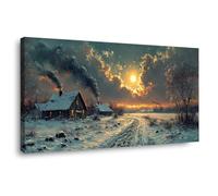 AMXBZC Quadri Moderno Piante Poster di paesaggi notturni invernali Soggiorno Decorazioni,Camera da Letto Bagno,Cucina Ufficio,Sala da Pranzo Bar Quadri(Dorato)-50x100cm Incorniciato