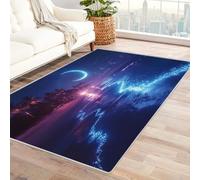 AMXBZC Tappeto moderno a pelo corto Notte spiaggia albero scenario Motivo Astratto Soggiorno Pelo Corto Design,Camera da Letto Cameretta Ufficio Salotto Tappeti(blu)-120x180cm