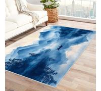 AMXBZC Tappeto Soggiorno Camera da letto moderno a pelo corto lucido Inchiostro Paesaggio Modello ufficio, Camera Per Bambini Decorazione Antiscivolo Tappeti(Blu 70)-120x150cm