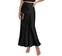 Amy Babe Maxi gonna in raso elastica a vita alta in seta A-Line casual elegante gonne lunghe fluide per le donne, nero, 3XL