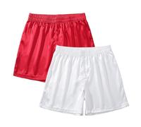 Amy Coulee Boxer da notte da uomo in raso, rosso/bianco, L