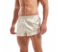 Amy Coulee Boxer da uomo in raso con spacco laterale, pantaloncini da pigiama leggeri e setosi, Champagne, XL