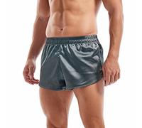 Amy Coulee Boxer da uomo in raso di seta pigiama pantaloncini da notte sexy boxer slip con elastico in vita, Grigio scuro, S