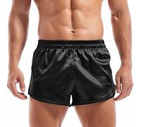 Amy Coulee Boxer da uomo in raso pantaloncini da pigiama setosi biancheria intima per dormire Split Side Sexy boxer slip con elastico in vita, Nero , L