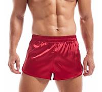 Amy Coulee Boxer da uomo in raso pantaloncini da pigiama setosi biancheria intima per dormire Split Side Sexy boxer slip con elastico in vita, Rosso, L