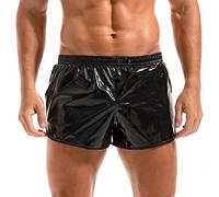Amy Coulee Boxer da uomo metallizzati sexy pantaloncini lucidi con tasche, Nero , S