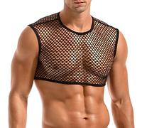 Amy Coulee Maglia sexy a rete da uomo Crop Top Sexy Maglia Vedere attraverso camicie senza maniche Canotta muscolare Novità Party Clubwear, Nero , S