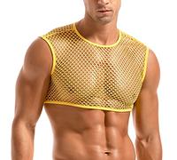 Amy Coulee Maglia sexy a rete da uomo Crop Top Sexy Maglia Vedere attraverso camicie senza maniche Canotta muscolare Novità Party Clubwear, Oro, L