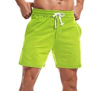 Amy Coulee Pantaloncini da corsa da uomo da palestra da 15,5 cm con coulisse in cotone, pantaloncini corti casual con tasche, Verde fluorescente, XX-Large