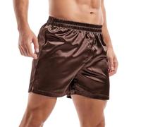 Amy Coulee Pantaloncini da notte in raso, da uomo, boxer, marrone scuro, S