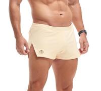 Amy Coulee Pantaloncini da uomo con spacchi laterali per palestra, allenamento, bodybuilding, pantaloncini sportivi in cotone, cachi, L