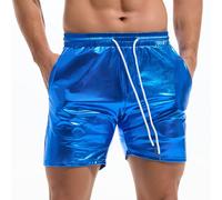 Amy Coulee Pantaloncini da uomo metallizzati da 12,7 cm, da rave, lucidi e scintillanti, con tasche, Blu, L