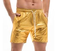 Amy Coulee Pantaloncini da uomo metallizzati da 12,7 cm, da rave, lucidi e scintillanti, con tasche, Oro, L