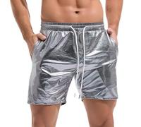 Amy Coulee Pantaloncini in metallo da uomo, lucidi, per discoteca, discoteca, feste, lucidi, corti, argento, S