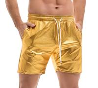 Amy Coulee Pantaloncini in metallo da uomo, lucidi, per discoteca, discoteca, feste, lucidi, corti, gold, L