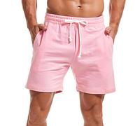 Amy Coulee Pantaloncini sportivi da uomo, 14 cm, con coulisse, in cotone, casual, con tasche, rosa, XL