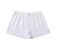 Amy Coulee Pantaloni da notte corti da uomo in cotone 3", pantaloncini da notte leggeri da uomo, con spacchi laterali, bianco, S