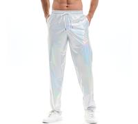 Amy Coulee Pantaloni da Uomo Metallici Lucidi per Nightclub e Disco, Argento chiaro., M