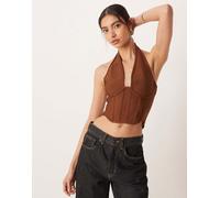 Amy Lynn - Top fasciante marrone allacciato al collo 46