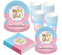 Amycute 100 Pcs Piatti Kit Gender Reveal Party Boy Or Girl Tovaglioli Piatti e Bicchieri Carta per Feste Compleanno, Baby Shower