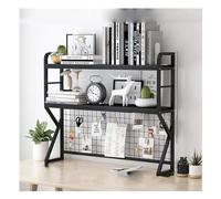 AMYSTY Libreria Scaffale per Libri Scaffale Da Tavolo Banco A 2 Livelli In Metallo E Legno Per Scaffali Esposizione Per Scrivania Dormitorio Salvaspazio(Black,120 * 25 * 95cm)