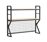 AMYSTY Libreria Scaffale per Libri Scaffale Da Tavolo Banco A 2 Livelli In Metallo E Legno Per Scaffali Esposizione Per Scrivania Dormitorio Salvaspazio(Black+light Walnut,80 * 25 * 95cm)