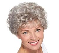 AMYSTY Parrucca Quotidiana Parrucche Festa Parrucche da Vecchia Signora, Parrucche Miste di Capelli Umani Ricci Grigi Corti per Donne Anziane Parrucche Donna