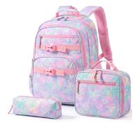 Amythe 3 Pezzi zaini per scuola elementare, con astuccio e borsa per il pranzo, zaino leggero per bambini prima e la terza on cinghia toracica e catarifrangenti