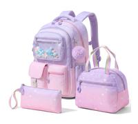 Amythe 3 pezzi Zaino scolastico per bambine 1ª - 5 on borsa porta pranzo e astuccio, ergonomico, leggero, 21 L, riflettente, zaino per la scuola elementare con cinghia pettorale