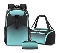 Amythe Ergo Set zaino adolescente per classi dalla quinta alla tredicesima, Zaino ragazzi e ragazze composto da borsa sportiva, astuccio e copertura antipioggia, 30L, dotato di cintura rimovibile