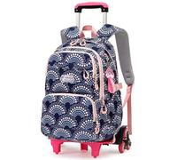 Amythe Zaino Bambina Scuola Elementare con Carrello, 16 Pollici Zaini Trolley per Ragazza 9 + anni, Zaino Casual da Giorno con Ruote per Adolescenti per Scuola/Viaggi, 6 Ruote -Blu