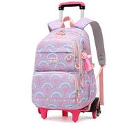 Amythe Zaino Bambina Scuola Elementare con Carrello, 16 Pollici Zaini Trolley per Ragazza 9 + anni, Zaino Casual da Giorno con Ruote per Adolescenti per Scuola/Viaggi, 6 Ruote -Viola