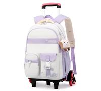 Amythe Zaino con Ruote per Ragazze, Cartella a Rotelle per Ragazze della Scuola Elementare e Media, Zaini Scuola Trolley Rimovibile per Adolescenti Bambina, 6 Ruote, Viola