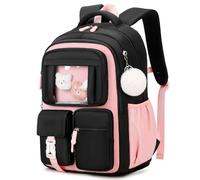 Amythe Zaino Scuola Elementare Bambina, Zaini Traspirante per Bambini dalla Prima alla Quinta Elementari, Zaino Ragazza per Scuola Primaria e Media, Nero Rosa