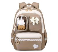 Amythe Zaino Scuola Elementare Bambina, Zaino Ragazza Traspirante e Comodo dalla Prima alla Quinta Elementari, Zaini per la Scuola alla Moda con Striscia Riflettente, 22L, Marrone