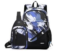 Amythe Zaino Scuola per Ragazzo Elementare Media Superiore- Zainetto 2 in 1 include Borsa Monospalla- Elegante Grande Zaini per Giovani per Bambino di 8 10 12-18 anni, Blu Mimetico