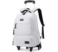 Amythe Zaino Trolley per Adolescenti e Uomini, Zaino Scuola Medie e Superiori da 35L in Nylon per Ragazzo, Zaini Casual con 6 Ruote da 16 Pollici per Uomo per Viaggi, Bianco