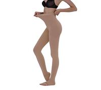 AMZAM Collant a compressione per donne e uomini, 20-30 mmHg, collant a compressione graduata, opachi, senza dita, collant ad alto supporto in vita, per edema, vene varicose, TVP, beige, S
