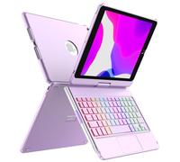 aMZCaSE Custodia con tastiera per per iPad 9a gen 10.2'' 2021,360° Flip cover rigida sottile e rigida,tastiera Bluetooth wireless con 7 retroilluminazione Auto Sleep/Wake per iPad 9/8/7a gen (Viola)