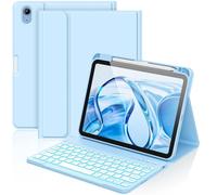 aMZCaSE Custodia per iPad A16 10/11th Generation con tastiera 11/10.9 pollici (2025/2022), 7 colori retroilluminati, tastiera wireless rimovibile Cove con portapenne per New iPad 11th Gen (azzurro)