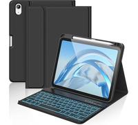 aMZCaSE Custodia per iPad A16 10/11th Generation con tastiera 11/10.9 pollici (2025/2022), 7 colori retroilluminati tastiera rimovibile senza fili Cove con portapenne per New iPad 11th Gen (nero)
