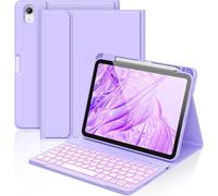 aMZCaSE Custodia per iPad A16 10/11th Generation con tastiera 11/10.9 pollici (2025/2022), 7 colori retroilluminati, tastiera wireless rimovibile Cove con portapenne per New iPad 11th Gen (lilla)