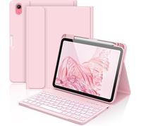 aMZCaSE Custodia per iPad A16 10/11th Generation con tastiera 11/10.9 pollici (2025/2022), 7 colori retroilluminati, tastiera wireless rimovibile Cove con portapenne per New iPad 11th Gen (rosa chiaro