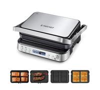 AMZCHEF Griglia elettrica 4-IN-1 (griglia a contatto, griglia, piastra per waffle, sandwichmaker) 2000 W con 4 piastre rimovibili antiaderenti e controllo della temperatura liberamente regolabile