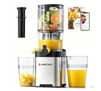 AMZCHEF Estrattore di Succo a Freddo, 130 mm Bocca Larga per Frutta Intera | Facile da Pulire, 2 Filtri per Succo e Gelato, per Famiglie, Genitori e Colazione