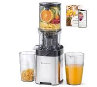 AMZCHEF Estrattore di Succo Lento - Apertura da 115MM per verdure e frutta intera - Spremiagrumi compatto ad alta resa di succo, silenzioso, facile da pulire